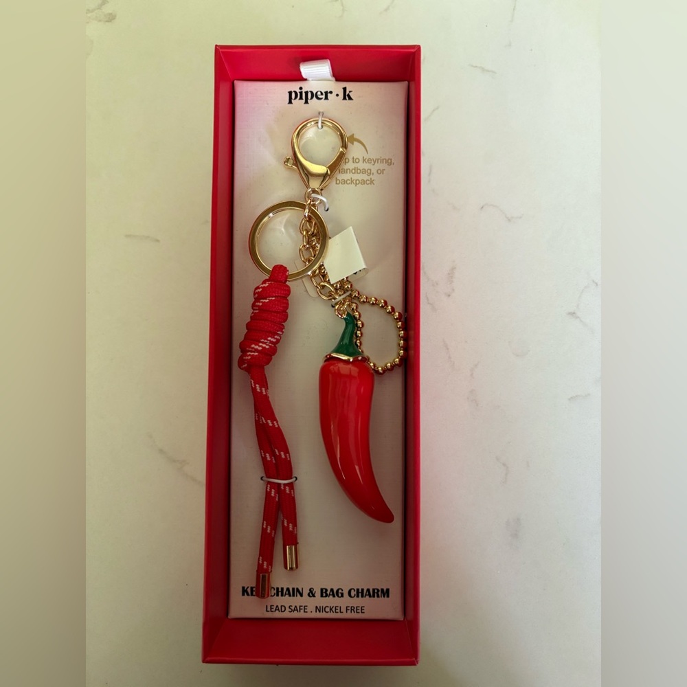 Piper Red and Gold Key & Card Holder with Chili Pepper Charm
